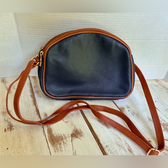 VALENTINA Genuine Leather purse Multi Zipper Crossbody Bag navy blue brown EUC - Picture 13 of 15